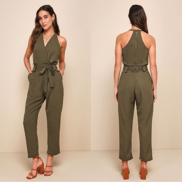 Lulus Pants - NWOT Lulus In the City Olive Green Surplice Sleeveless Jumpsuit